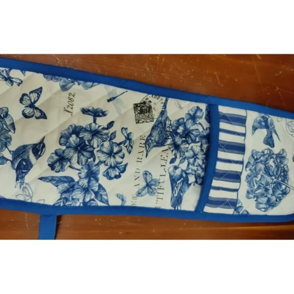 Michel Design Works Double Oven‎ Glove Mitts Blue Bird Flower Postal Euc